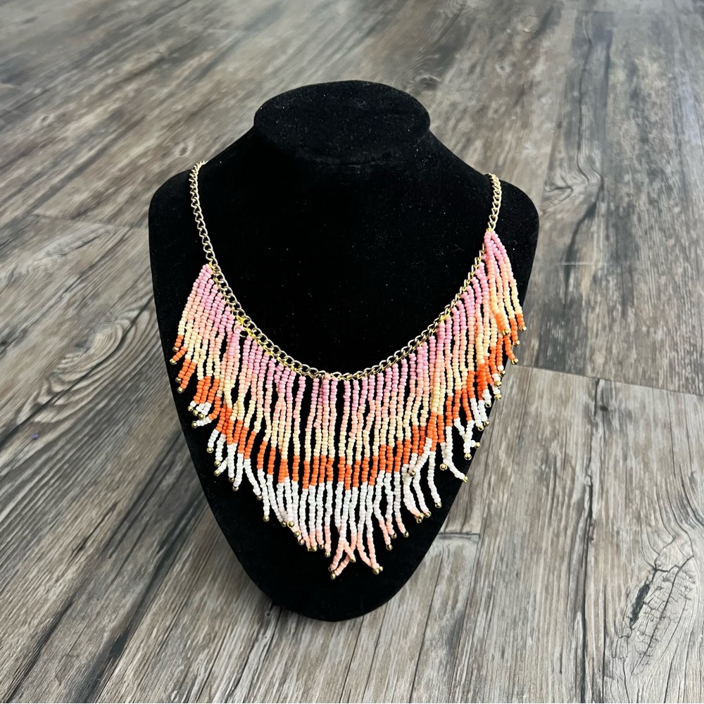 Boho necklace seed bead fringe